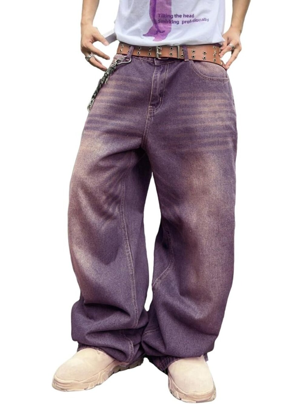 DFGIGT Mens Streetwear Hip Hop Baggy Jeans Wide Leg Y2k Skater Denim Pants